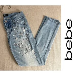 BEBE WOMEN'S RHINESTONE EMBELLISHED SKINNY JEANS Size 25